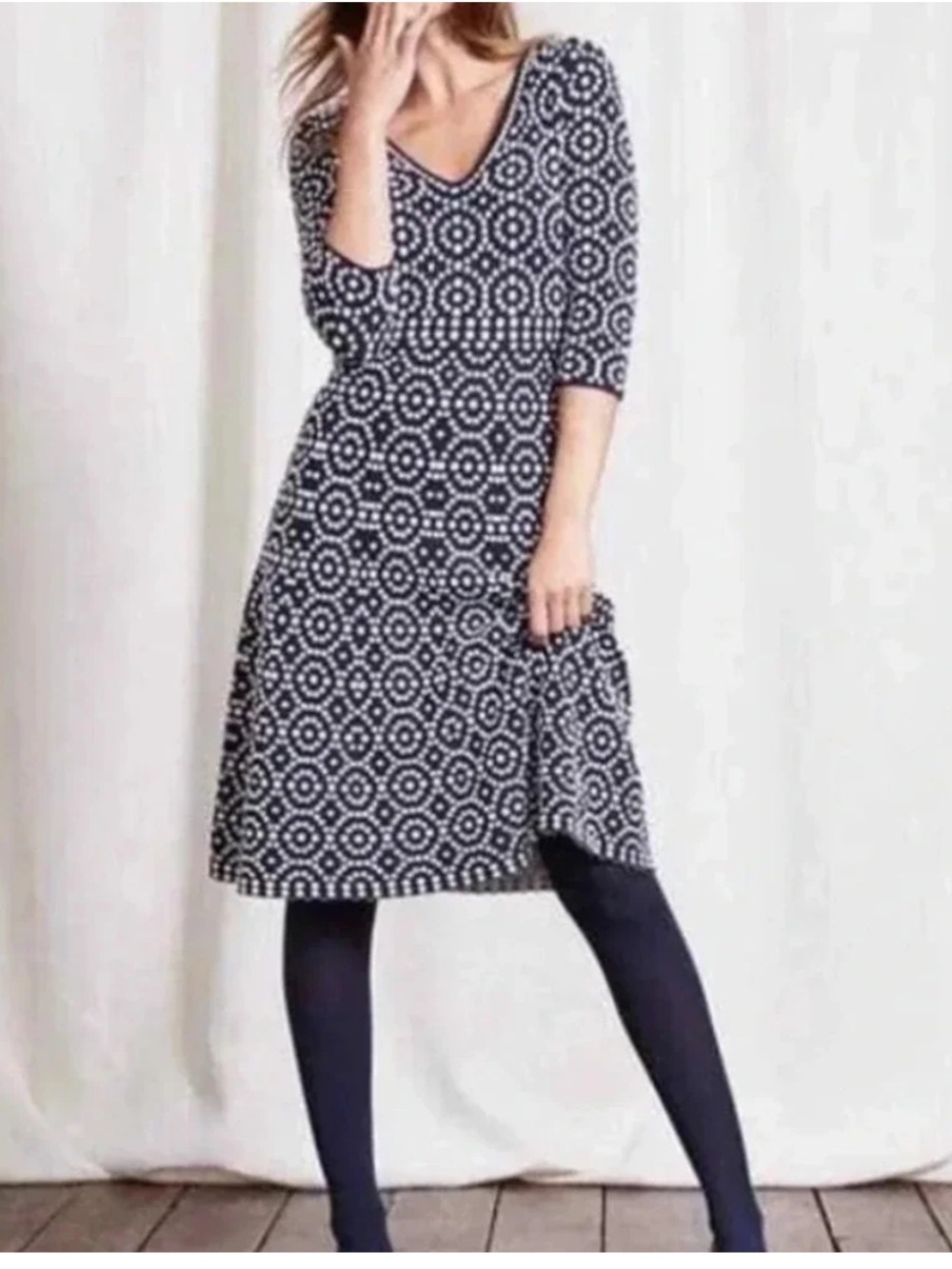 Boden | Annabel Knit‎ A Line Fit and Flare Textured Dress | Womens 10R